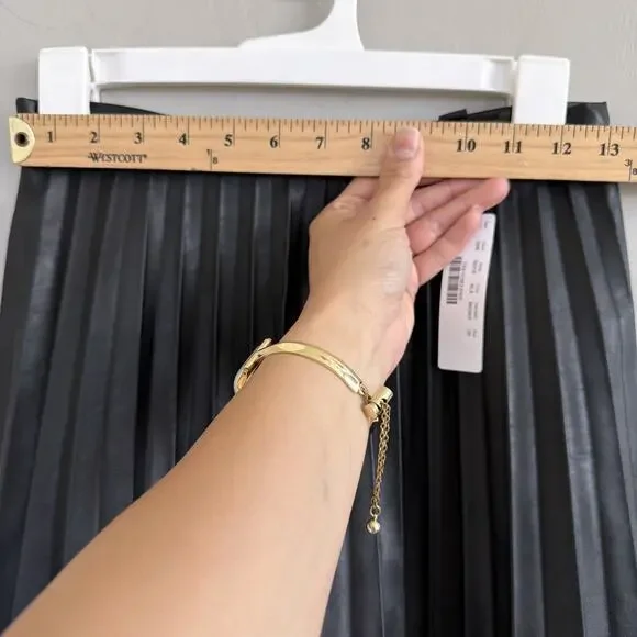 NWT J.Crew Women Black Faux Vegan Leather Pleated Knee Length Skirt Size 00 - Picture 7 of 10